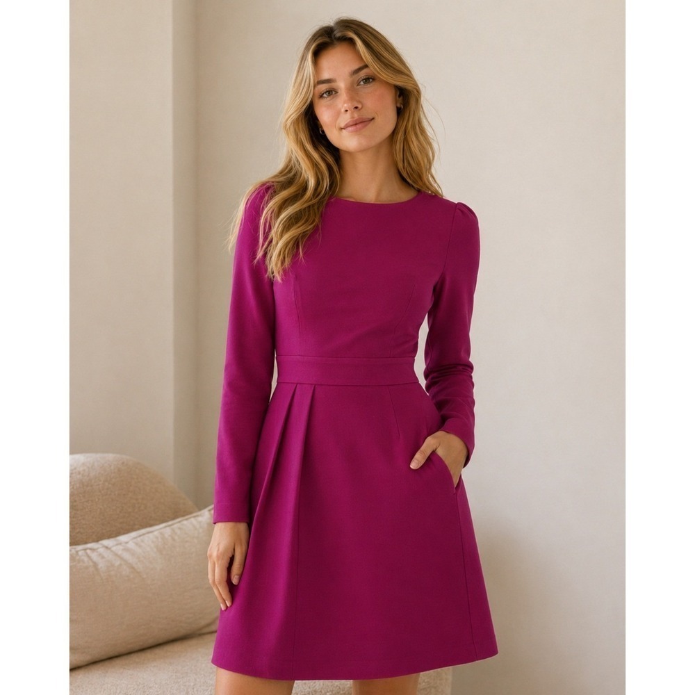 Harper Rose Dress Women‎ 4 Magenta Pink Fit & Flare Pleated 3/4 Sleeve